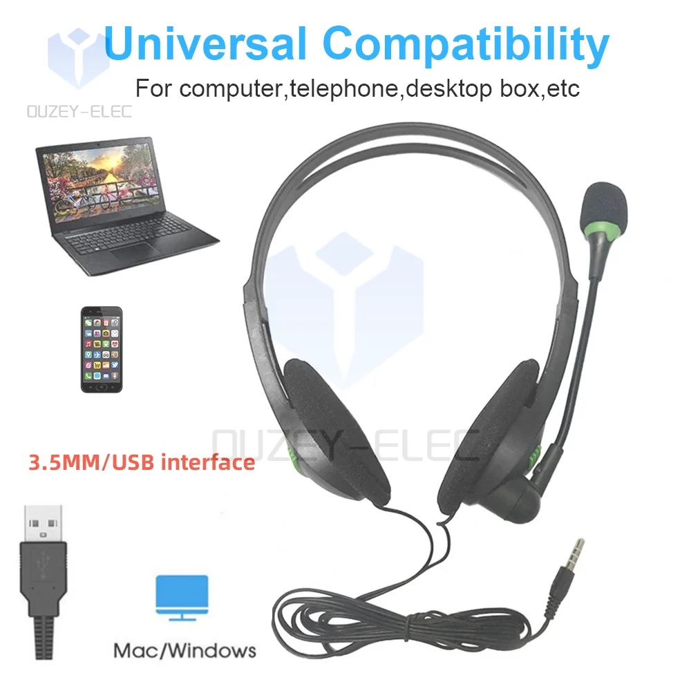 USB Headphones with Microphone Noise Cancelling & Volume Control Wired 3.5mm Phone Headset for PC Laptop Call Center Office