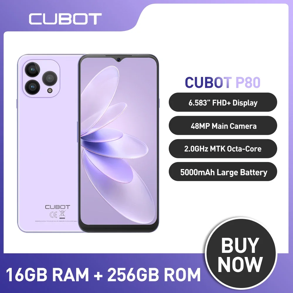 Cubot P80, New Global Version Smartphone, 8GB RAM, 256GB/512GB ROM, NFC, 6.583 Inch FHD+ Screen, 48MP+24MP, Android 13, 5200mAh