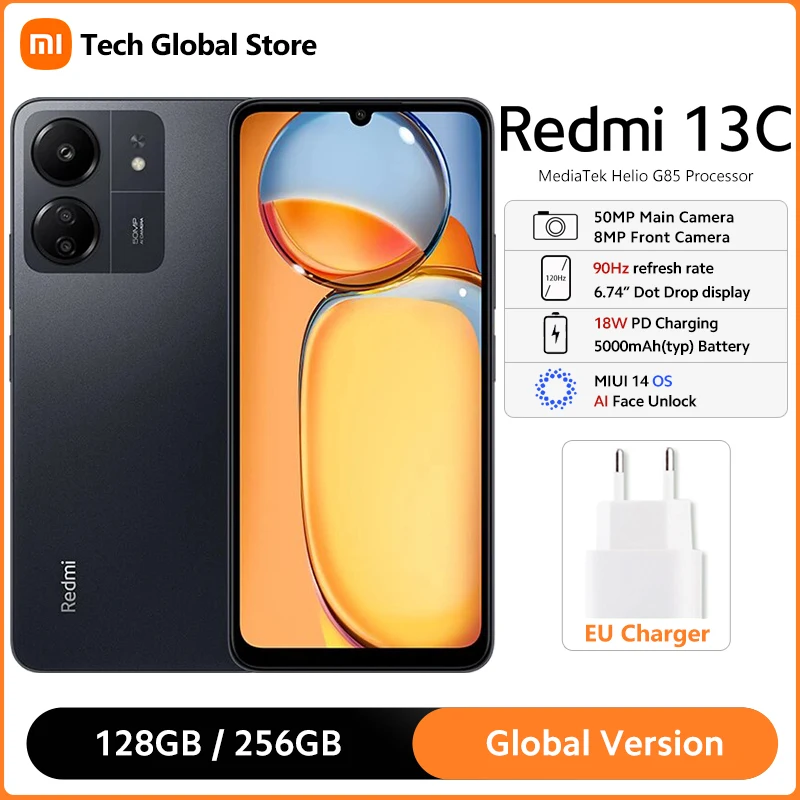 Global Version Xiaomi Redmi 13C Smartphone MediaTek Helio G85 Octa Core 6.74" 90Hz HD+ Display 50MP Main Camera 5000mAh Bat