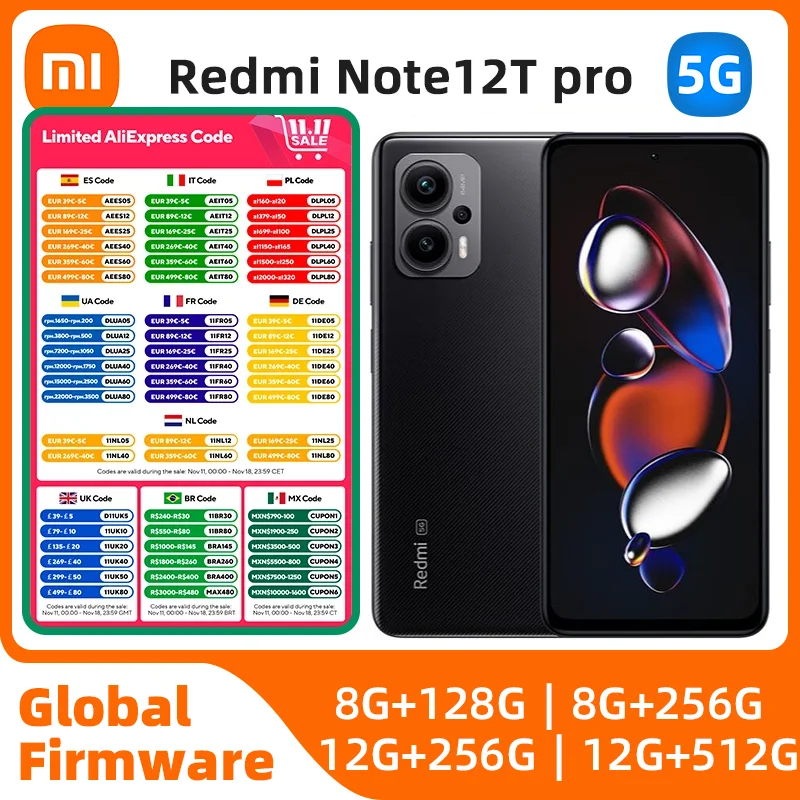 Redmi Note 12T Pro 5G 256GB/512GB Dimensity 8200 Ultra 140Hz LCD Display 64MP Triple Camera 5080mAh used phone