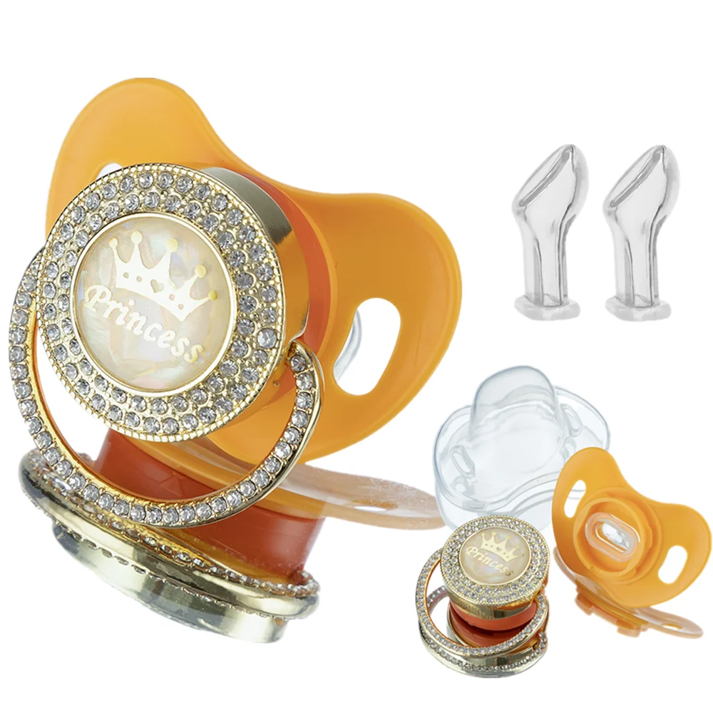 Miyocar Bling Any Name Custom Yellow Pacifier Bring 3 Replacement Teat Include All Size for Bo for Boy Girl Gift