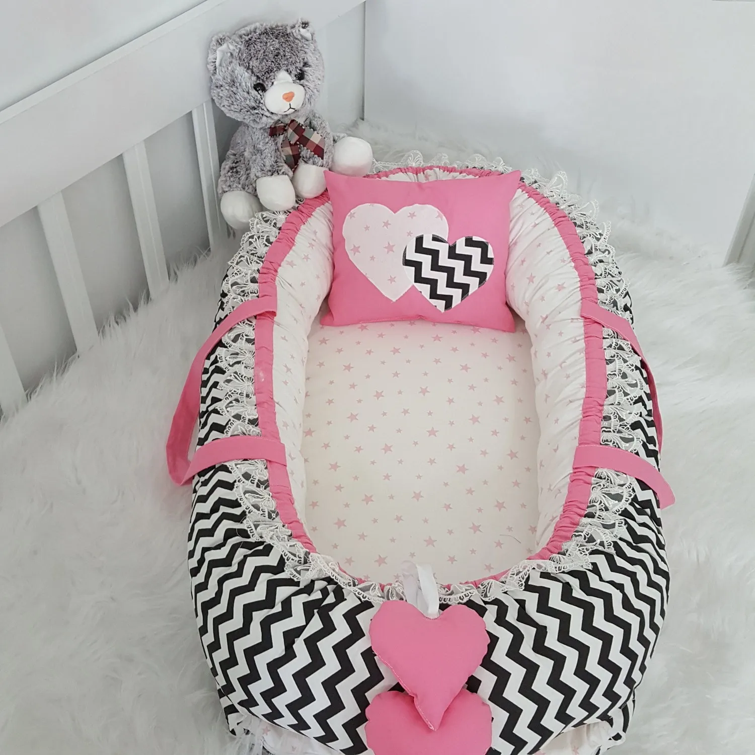 Babynest Black and Pink 0-24 Month Mother's Side Baby Bed Baby Nest