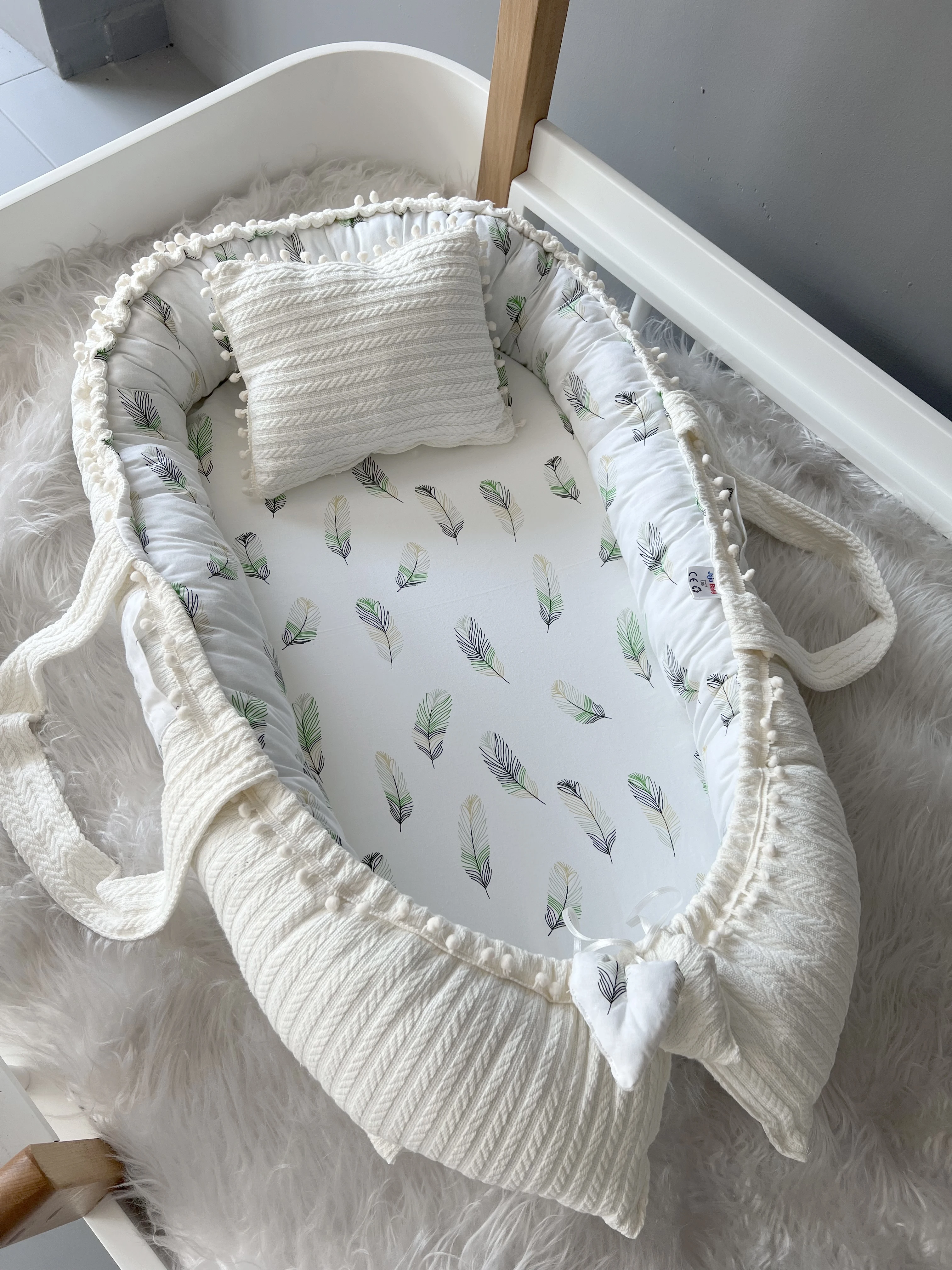 Babynest White Color Knitted Feather Fabric 0-24 Months Mother's Side Baby Bed Baby Room