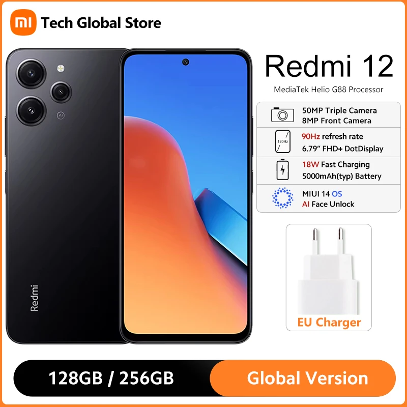 Global Version Xiaomi Redmi 12 MediaTek Helio G88 6.79" 90Hz FHD+ Display 50MP AI Triple Camera IP53 Waterproof 5000mAh Bat