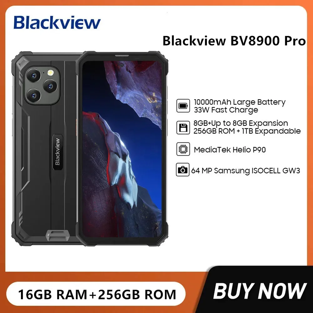 Blackview BV8900 Pro Rugged Smartphones Octa Core 16GB+256GB 6.5Inch FHD 2.4K Display 64MP 10000mAh Android 13 Mobile Phone NFC