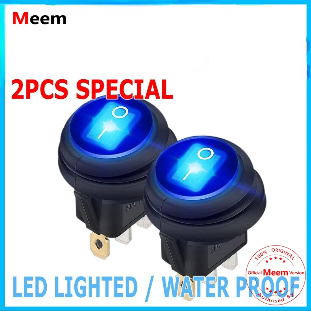 2X 12V 20A Waterproof Round On/Off Rocker Switch Car Auto Boat