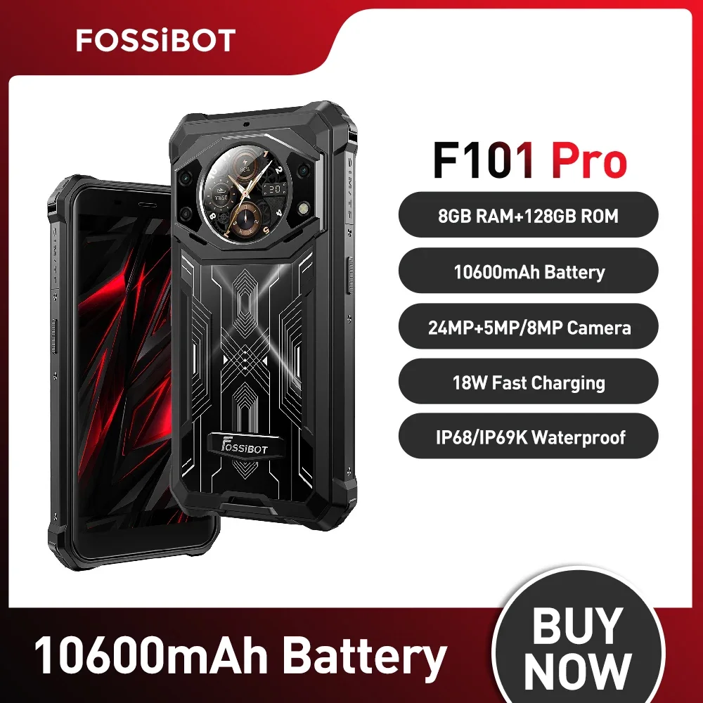 FOSSiBOT F101 PRO 15GB+128GB Rugged Phones 5.45" FHD+ Smartphone Android 13 Infrared Night Vision Camera 10600mAh Cell Phon