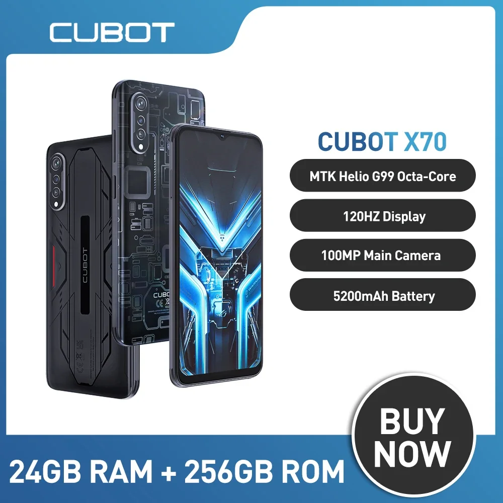 Cubot X70 Smart Phone Helio G99 13 6.583 Inch 120Hz Refresh 12GB RAM+256GB ROM 5200 mAh Battery 100MP Camera Mobile Phone NFC