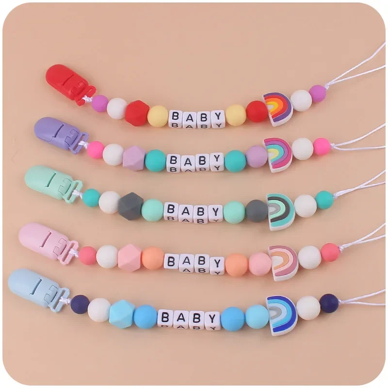 Newborn Personalized Name Pacifier Clips Safe Teething Toy Chain Baby Teether Eco-friendly Dummy Clips Holder Anti-drop Chains