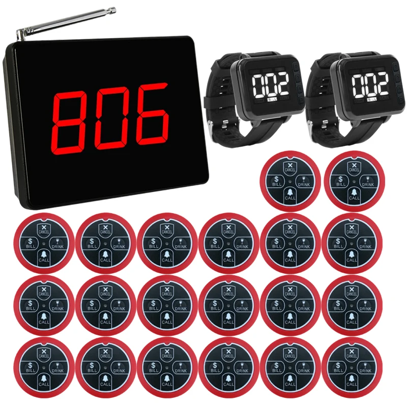 Restaurant Pager Beeper Wireless Waiter Calling System Vibration Watch Receiver LED Number Screen Monitor Bell Buzzer Hookah