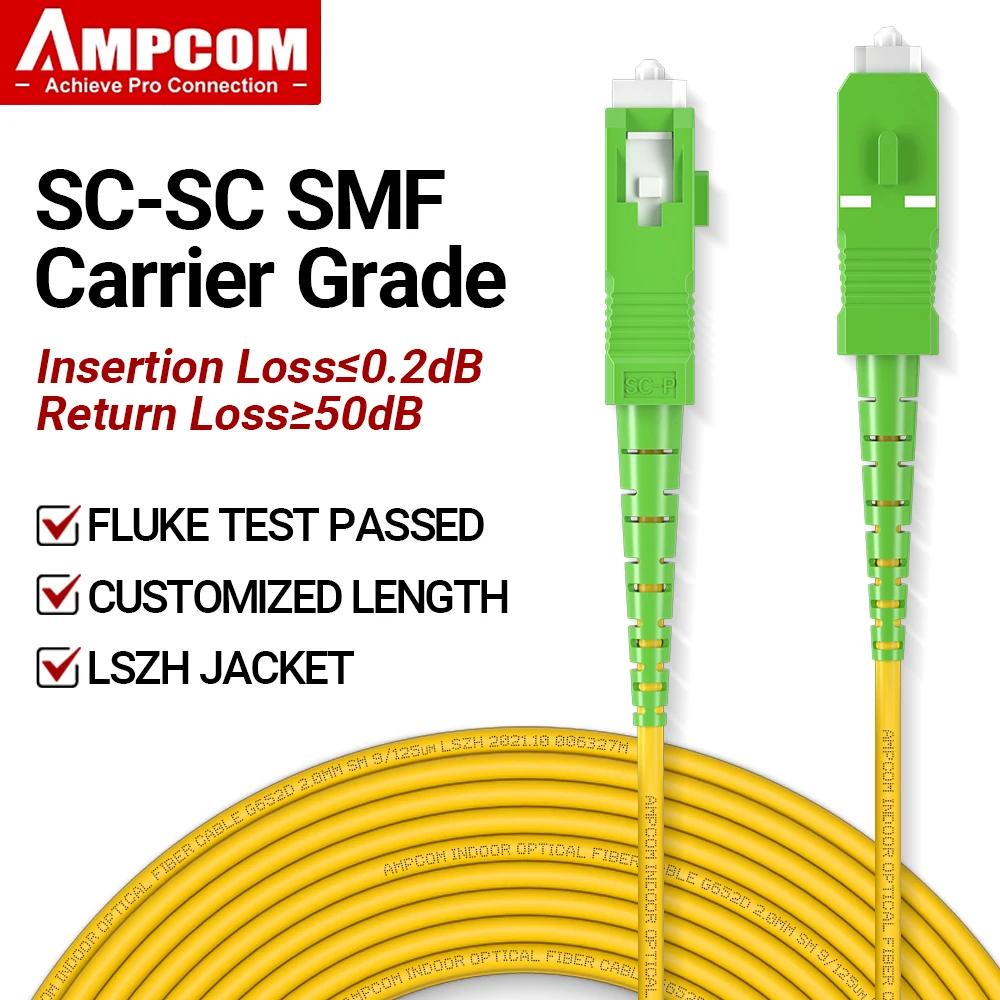 AMPCOM SC to SC APC Fiber Optical, Singlemode Duplex Patch Cable SMF 9/125μm Single Mode Bend Insensitive 2.0mm Fiber Optic Cord
