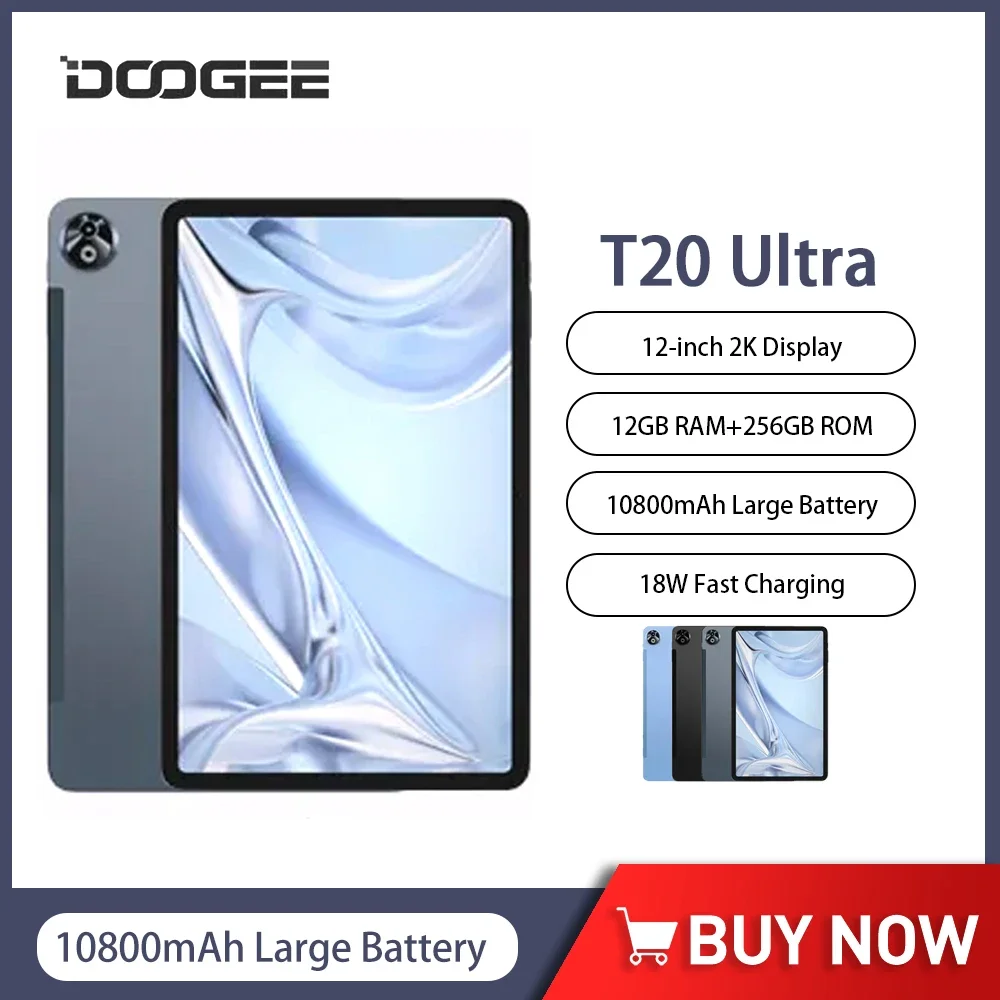 DOOGEE T20 Ultra Tablet 6nm 12" 2K Helio G99 Octa Core 12GB +256GB 10800mAh 16MP Android 13 Tablet Pc Quad Box Stereo Speak