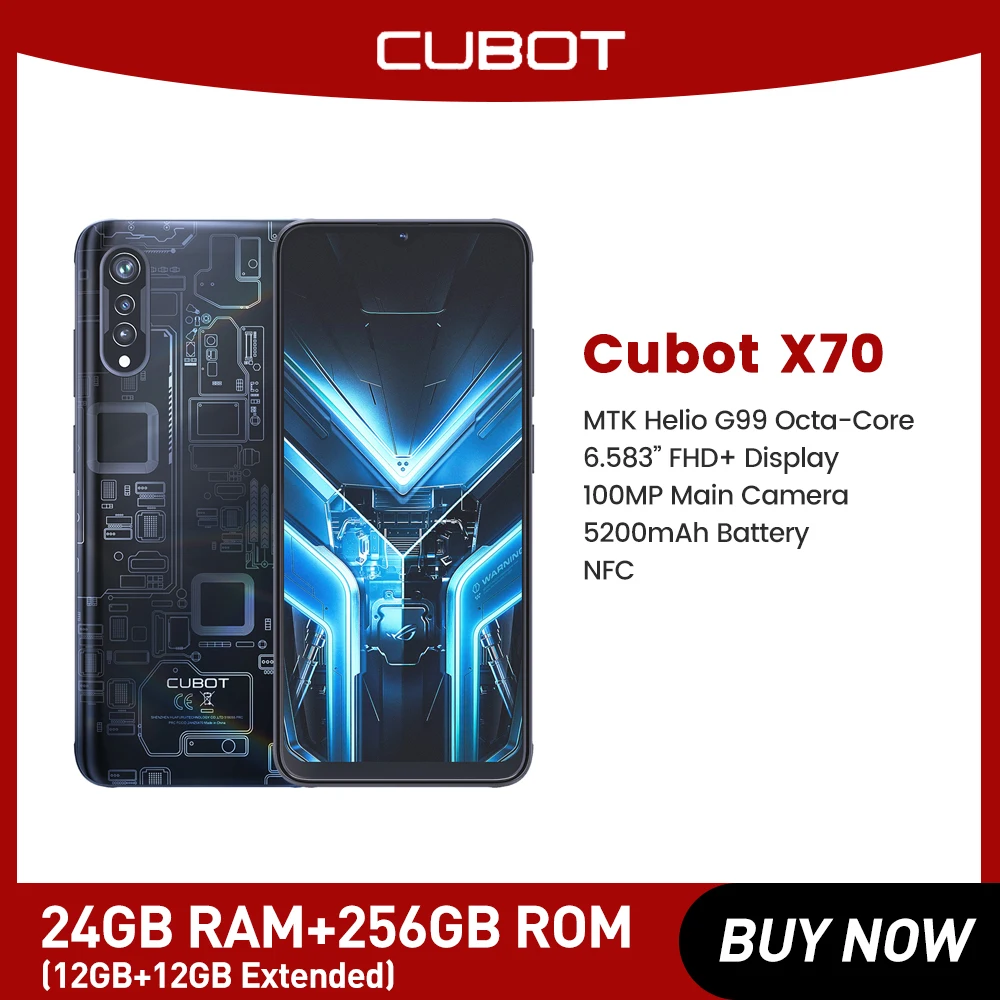 Cubot X70 24GB+256GB Smartphone 6.583" Screen 120Hz Refresh Rate Helio G99 Android 13 5200mAh Battery 100MP Camera Mobile P