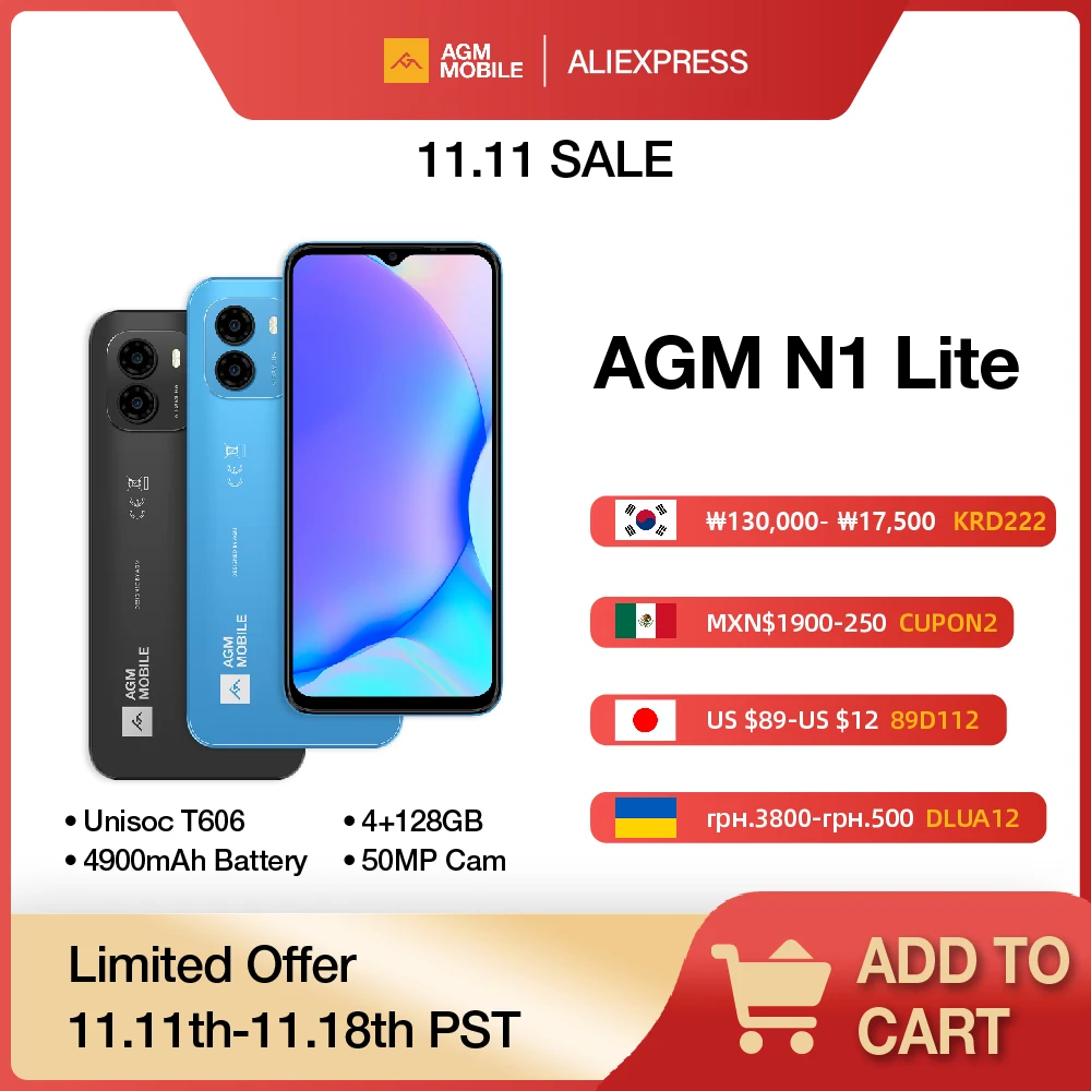 AGM Note N1 Lite Smartphone, 6.52 Inch, 90Hz IPS Display, 4GB RAM + 128GB Storage, 50MP AI Camera, 4900mAh Battery, Android 13