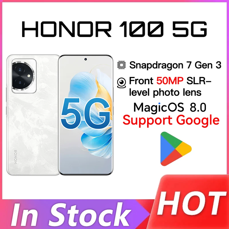 Original HONOR 100 Smartphone Snapdragon 7 Gen 3 Octa Core 6.7'' 120Hz Screen MagicOS 7.2 Camera 50MP Battery 5000mAh 