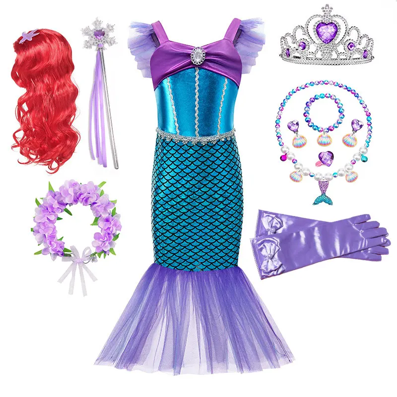 Girls Ariel Cosplay Siren Clothing Elegant Mermaid Birthday Party Little Mermaid Costume Children Purim Princess Vestidos