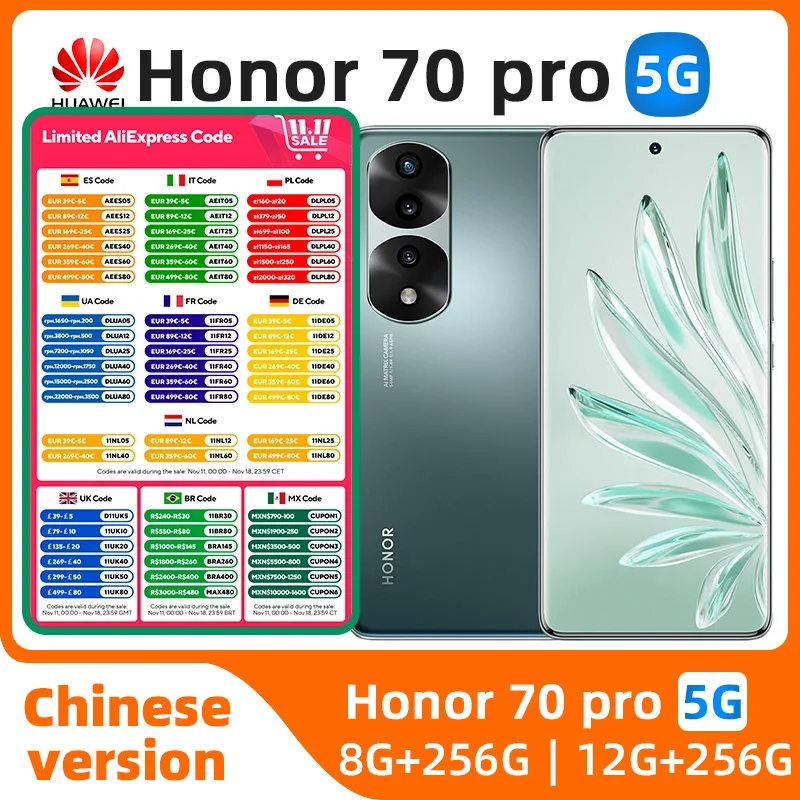 HONOR 70 Pro 5G Original Smartphone Dimensity 8000 6.78'' 120Hz OLED Sreen 4500mAh 100W 54MP Camera HONOR used phone