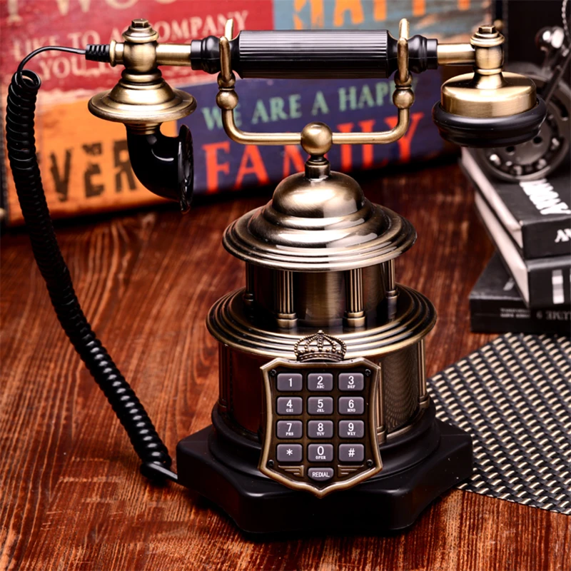 Antique Telephone Holder Zinc Alloy Plated With Copper Retro Telephone For Home Office Landline