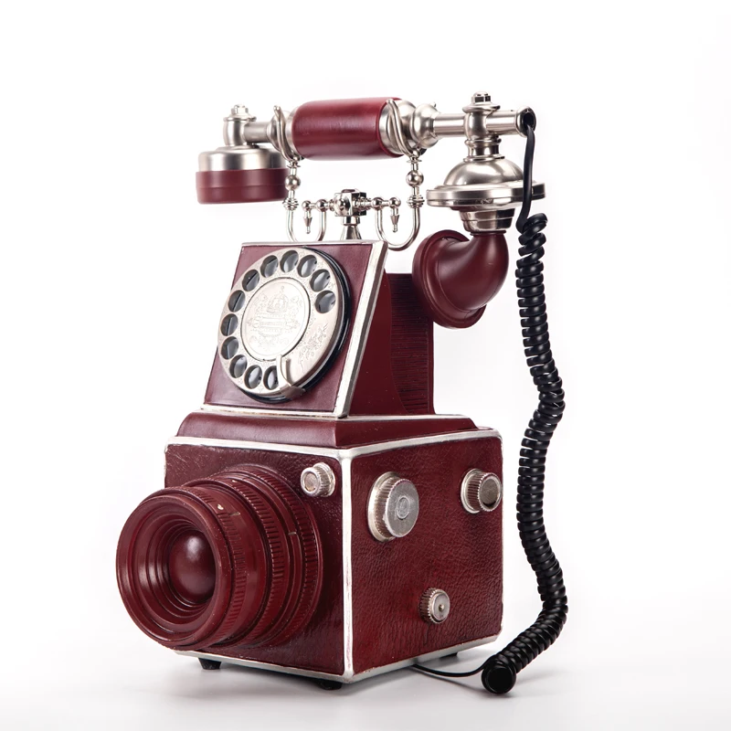 European Retro Camera Telephone Wired Home Antique Landline Old Rotary Dial Turntable Classical DesktopTelephone