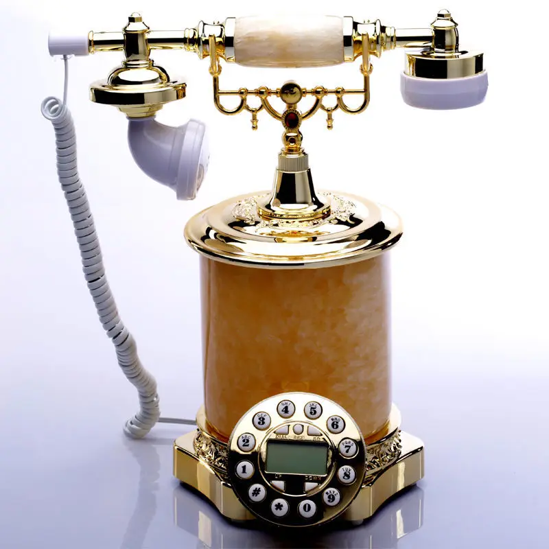 Antique Wired Telephone European Jade Topaz Telephone Prince Telephone Metal Living Room Landline Decoration