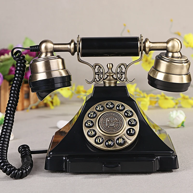 Wired Business Antique Telephone European Style Retro Pyramid Copper Microphone Mechanical Ringtone High Grade Landlines