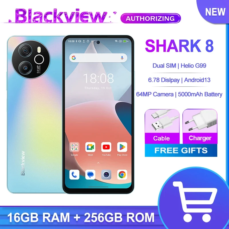 Blackview SHARK 8 Smartphone 6.78" Dislpay 16GB 256GB Helio G99 Android13 64MP Camera 5000mAh Battery NFC CellPhone