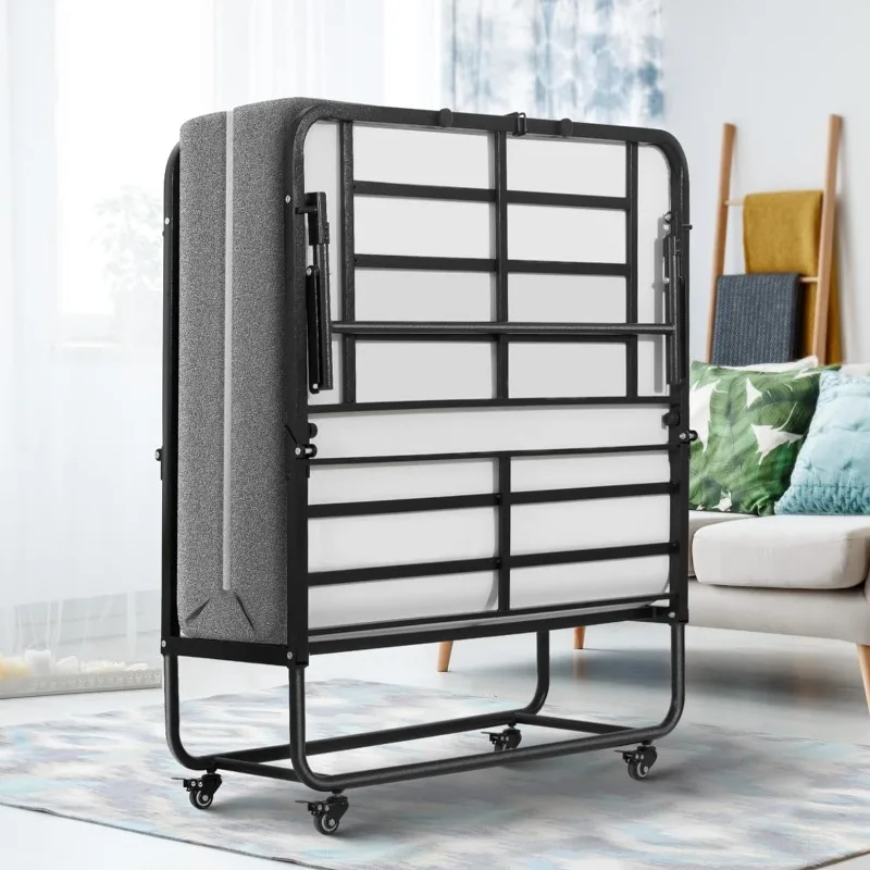 Folding Bed with Mattress, 75" x 38", Rollaway Guest Bed Portable Foldable Extra Bed for Adults, Fold up with 5" 