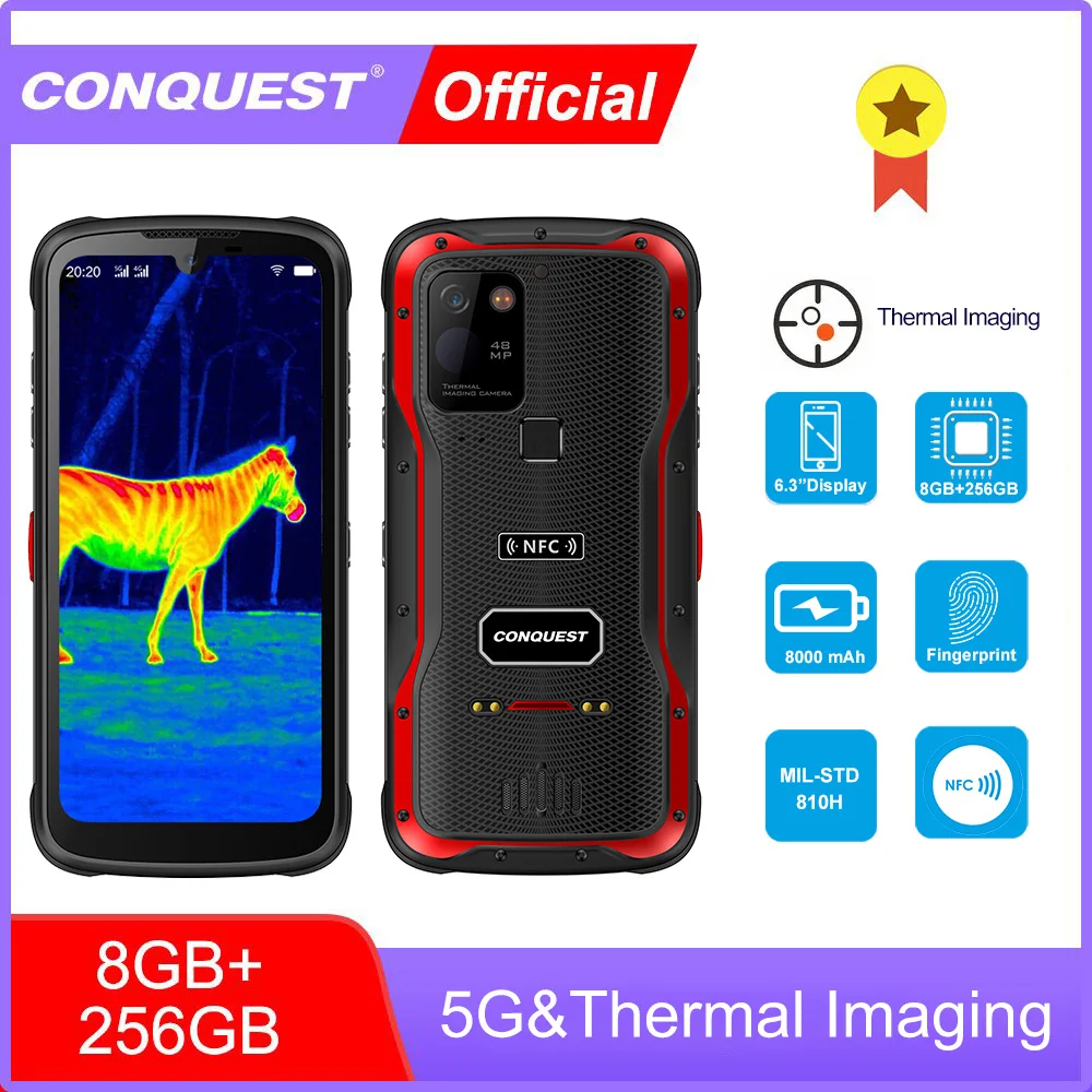 CONQUEST S20 5G Thermal Imaging Smartphone IP68 Waterproof Mobile Phones, 48MP Four Camera, 6.3 Inch, Global Version