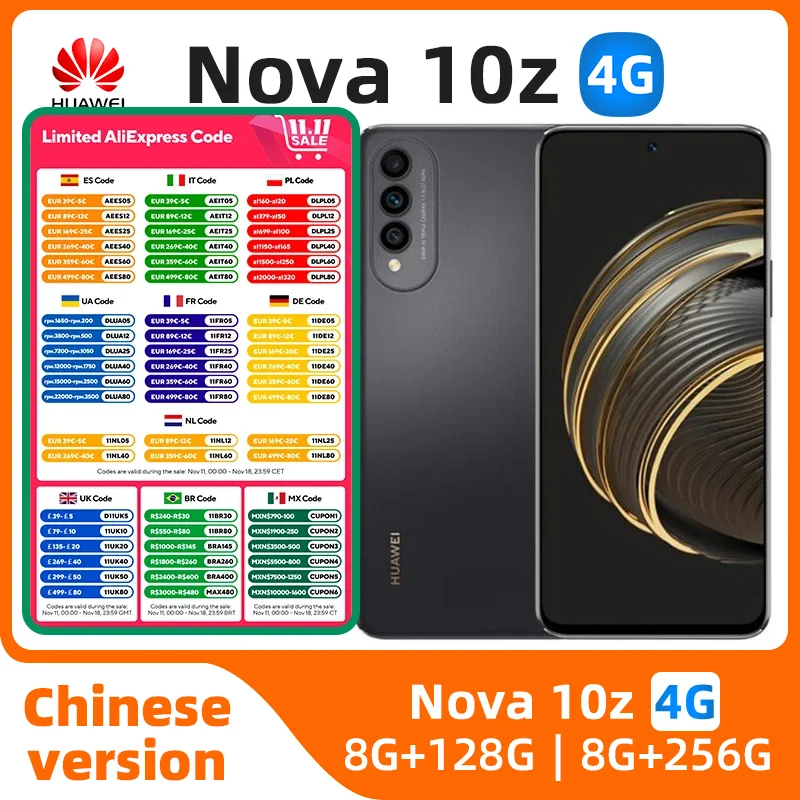 HUAWEI nova 10z 4g Smartphone 6.6 inch SuperCharge 40W 4000mAh Mobile phones 64MP Camera CPU Kirin 710A Original used pho