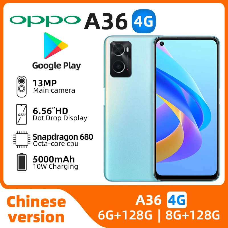 Oppo A36 4g SmartPhone Snapdragon 680 Android 11.0 Fingerprint 6.56" 90HZ Face ID 8GB RAM 256GB ROM 13.0MP Original used ph