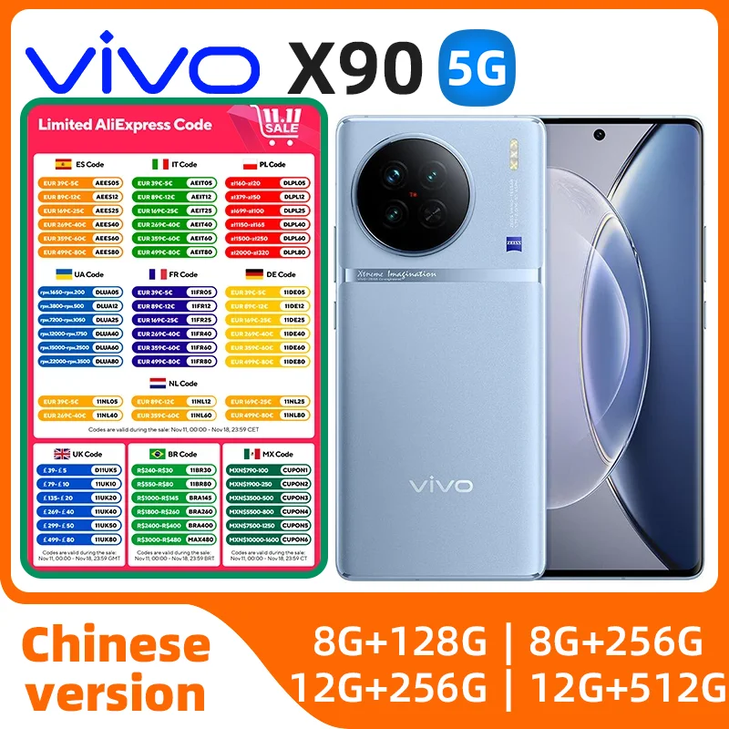 Vivo X90 5g SmartPhone Android 13 6.78inch 120Hz 4810mAh 120W NFC 50MP Camera Google Play Original used phone