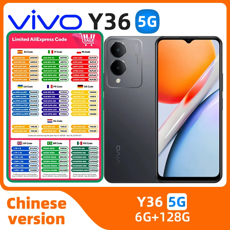 VIVO Y36 5g Smartphone Android CPU Dimensity 6020 6.56inch 90HZ 15W Charge 13MP+5MP Google Original used phone