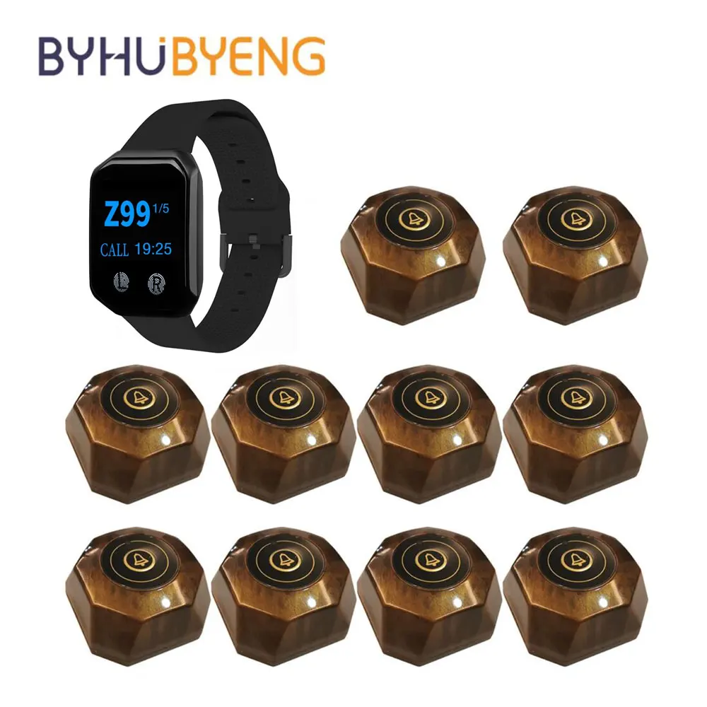 BYHUBYENG Restaurant Pager Call Button Calling System Waterproof Vibrat Wrist Watch Pager Food Truck Table Service