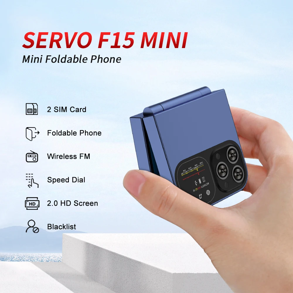 SERVO F15 Mini Flip Mobile Phone Dual SIM Speed Dial Magic Voice Blacklist 2G GSM Keyboard Fashion Small Fold Feature Cellphones