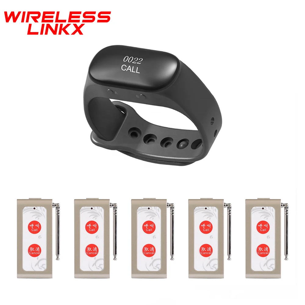 500 Meters Range Restaurant Pager Waterproof Waiter Wristband Watch Pager Wireless Calling System For Plant Hospital Bar Cafe