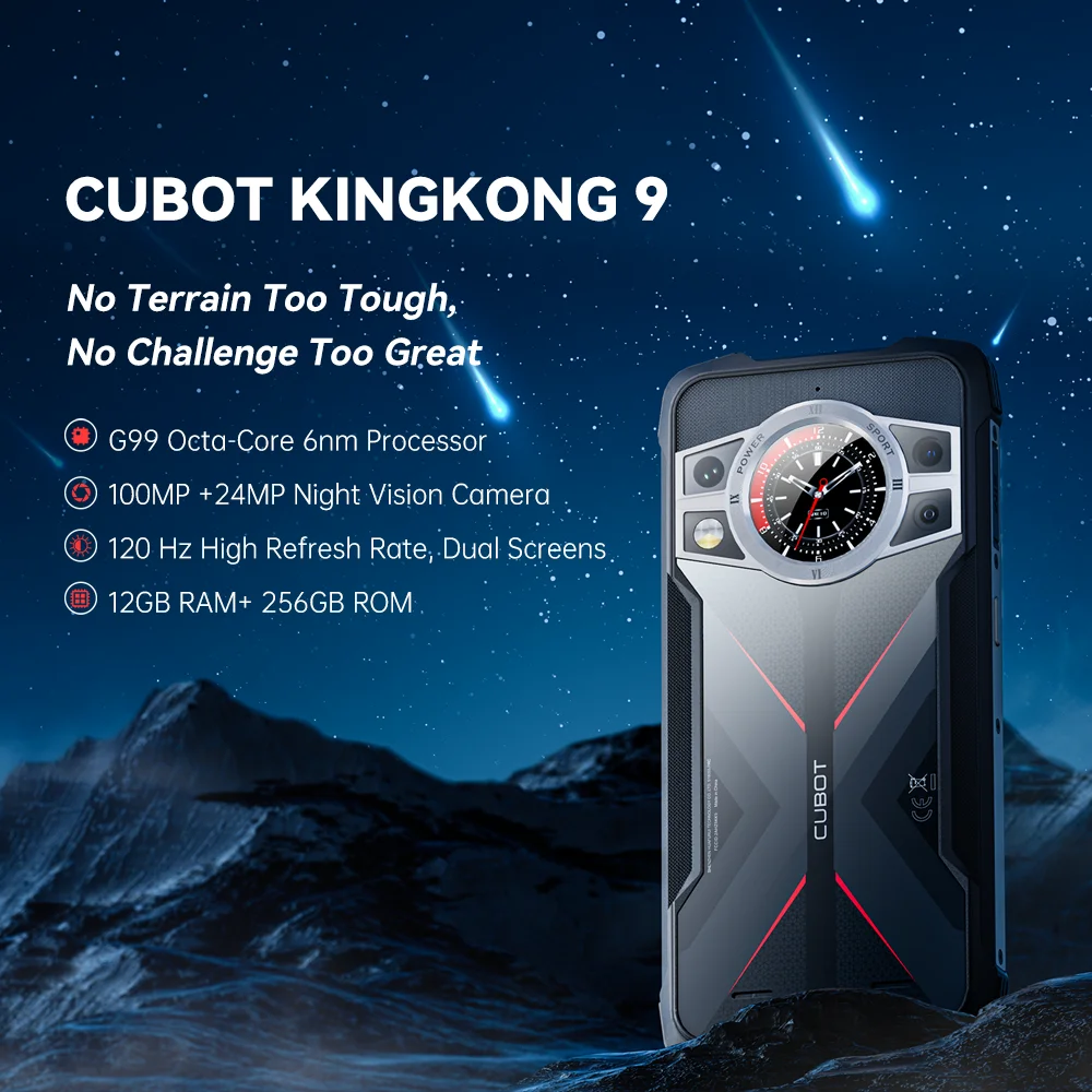New Rugged Smartphone Cubot King Kong 9, Helio G99, 120Hz 6.583" Screen, 24GB RAM(12+12GB), 256GB ROM, 100MP Camera,10600mA