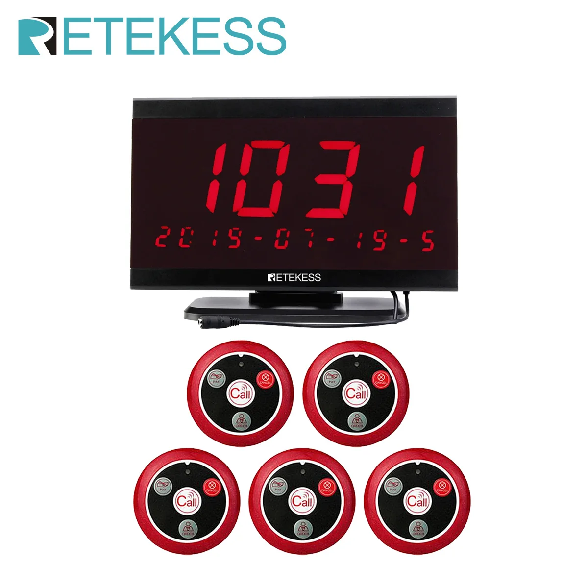 Retekess Restaurant Pager Calling System TD105 Host Receiver 5 T117 Call Button Bell Transmitter For Cafe Bar Hotel Clinic Club
