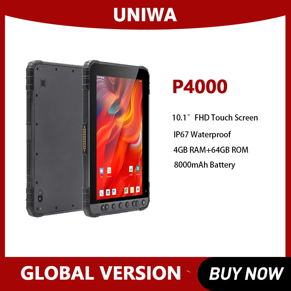 UNIWA P4000 4G Rugged Tablet IP67 Waterproof 10" 4GB RAM+64GB ROM 13MP 8000mAh Android Fast Charge Tablet PC NFCGlobal Vers