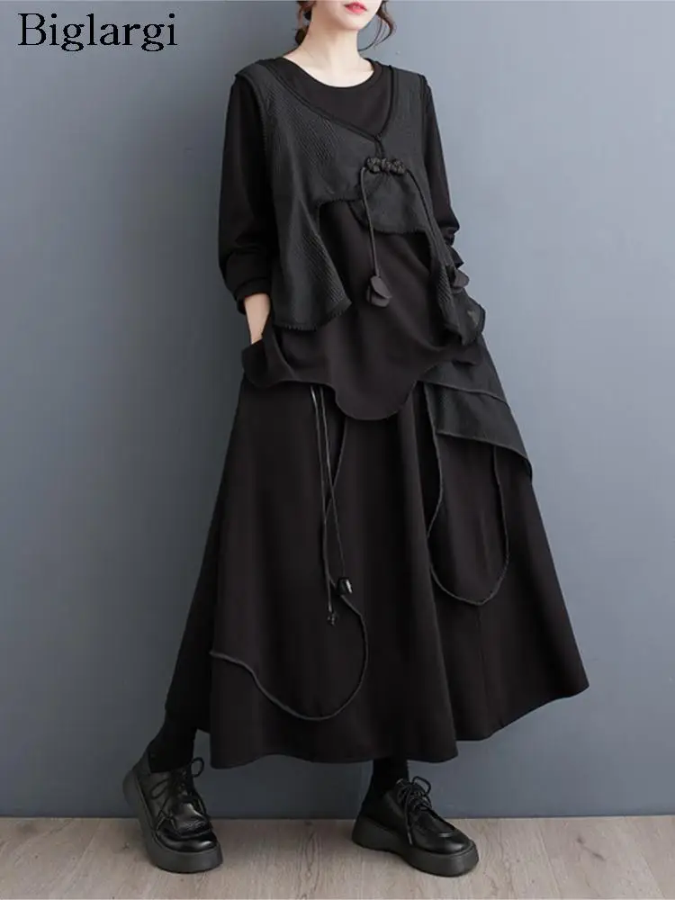 Oversized Autumn 2 Two Piece Set Women Irregular Patchwork Fashion Long Sleeve Ladies Blouses Ruffle Pleated Loose Woman Skirts