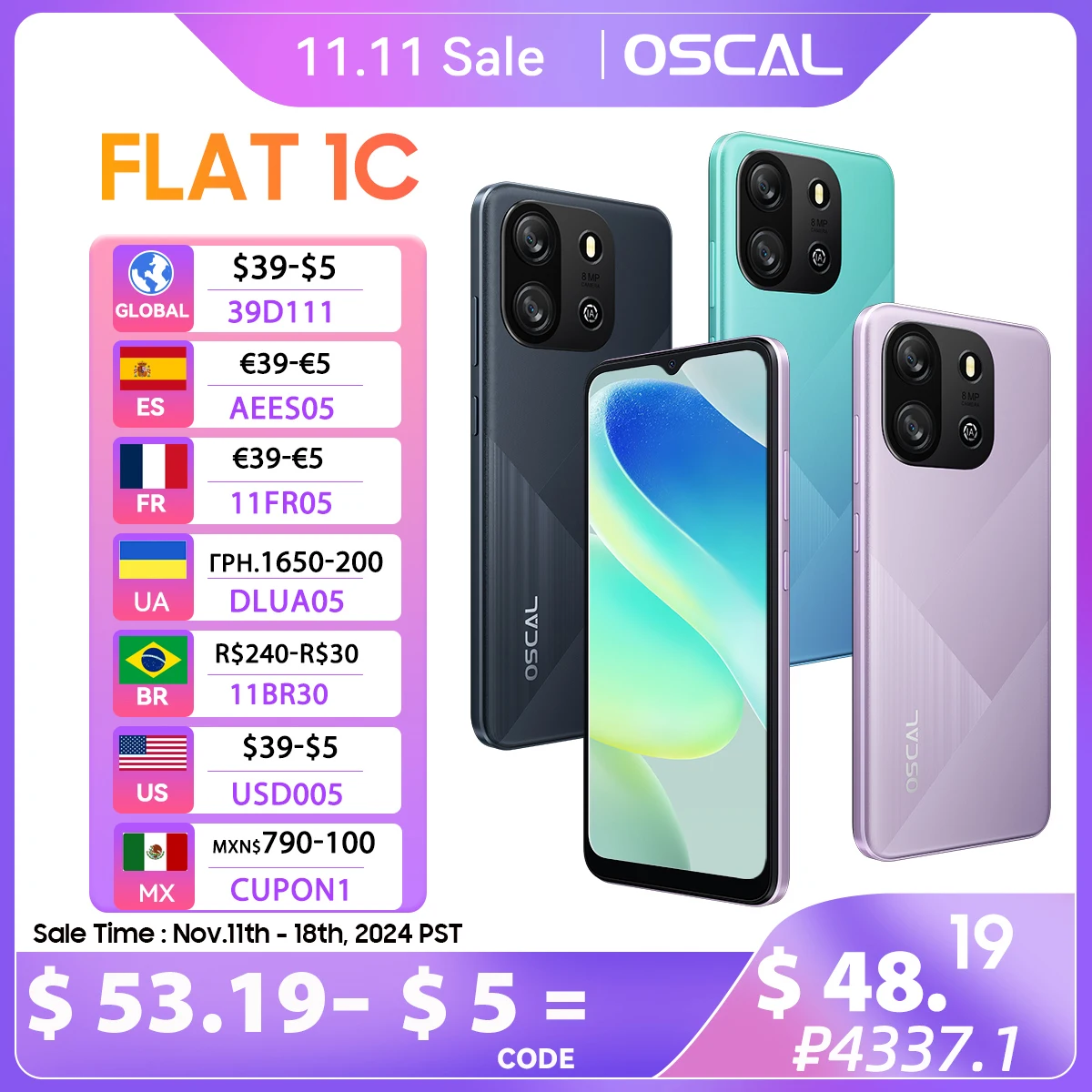 OSCAL FLAT 1C Smartphone ,Android13 6.56'' HD Display ,4700mAh Battery Cell Phone, 2GB 32GB Octa Core 8MP Camera Mobil