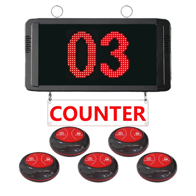 Queue Management System, Number Calling System, Wireless Table Call System, for Bank Teller Pack of 1 Display and 5 Call Buttons