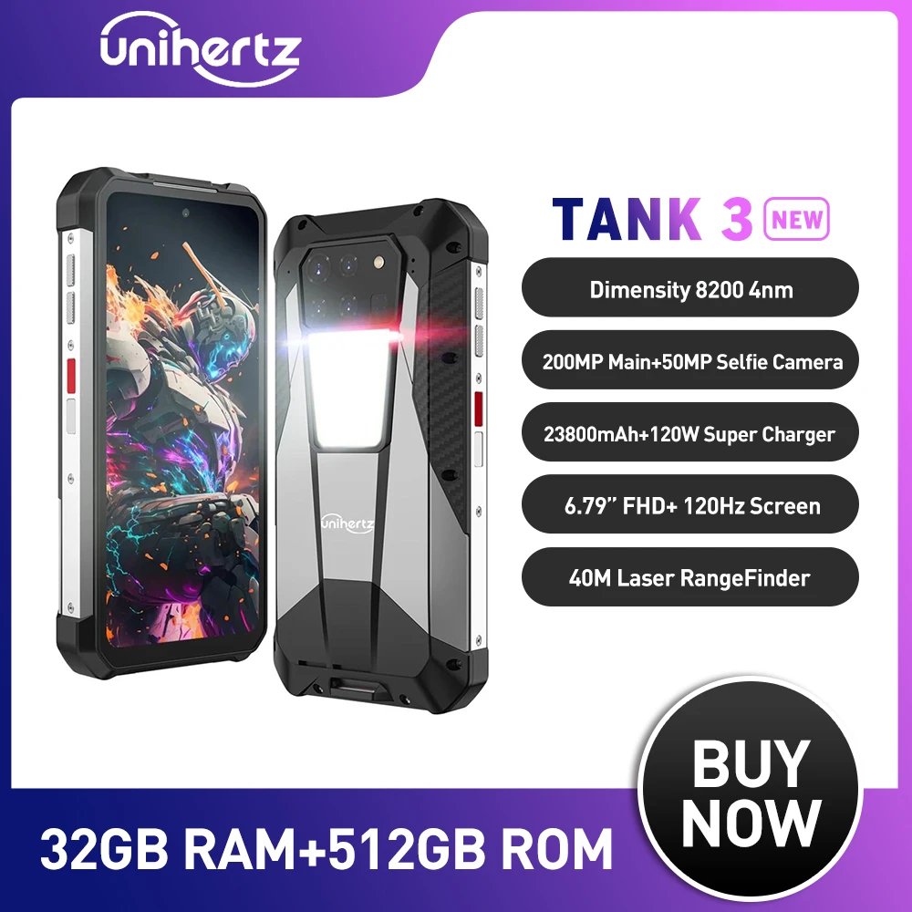 Unihertz Tank 3 8849 120W 5G Waterproof android 13 32GB 512GB 23800 mAh 6.79" FHD+ 120Hz 200MP Dimensity 8200 Rangefinder G