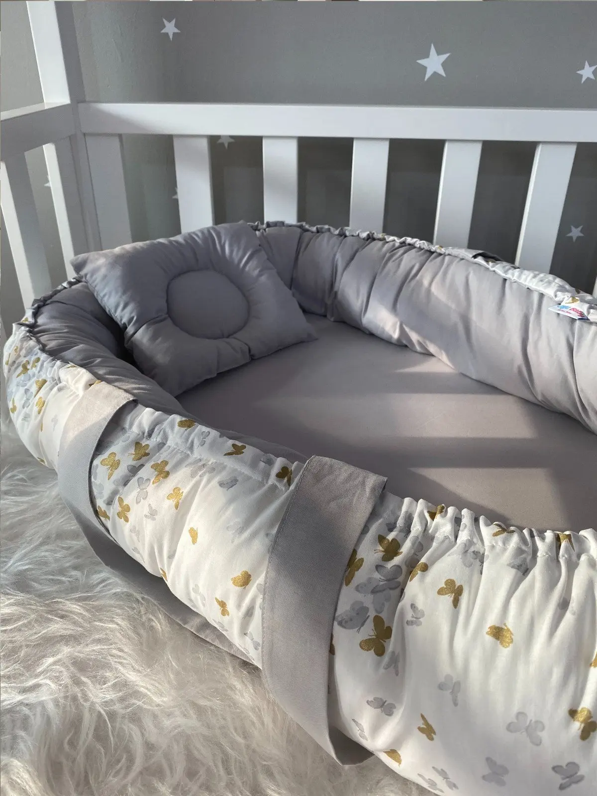 Handmade Gray Butterfly Patterned Luxury Design Babynest