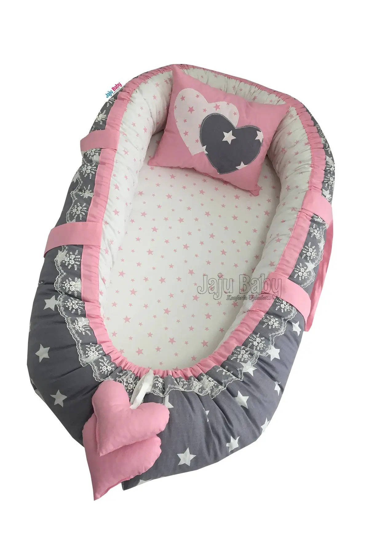 Handmade Gray Pink Star Orthopedic Lux Baby Nest