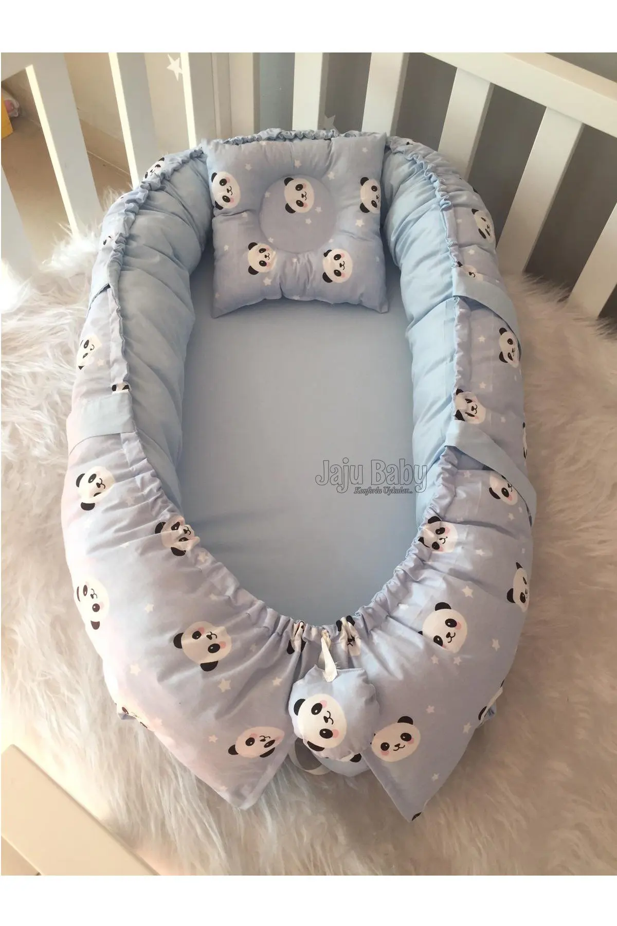 Handmade Blue Panda Design Luxury Orthopedic Babynest