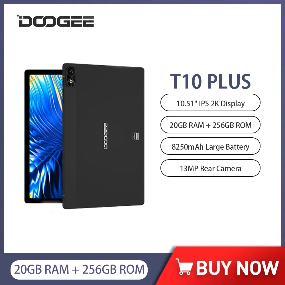 DOOGEE T10 Plus Tablet 8GB+256GB Android 13 Octa Core 12nm Hi-Res Quad Stereo Speakers 8250mAh 10.51 Inch IPS 2K TÜV SÜD Display