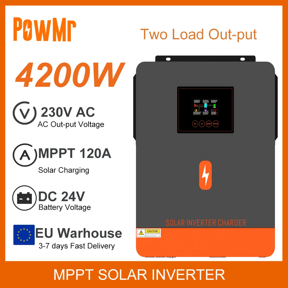 4200W Grid-Tie/Off-Grid Hybrid Inverter DC 24V to 230V AC 120A MPPT Solar Charge Controller Max PV Power 6200W Dual PV Output