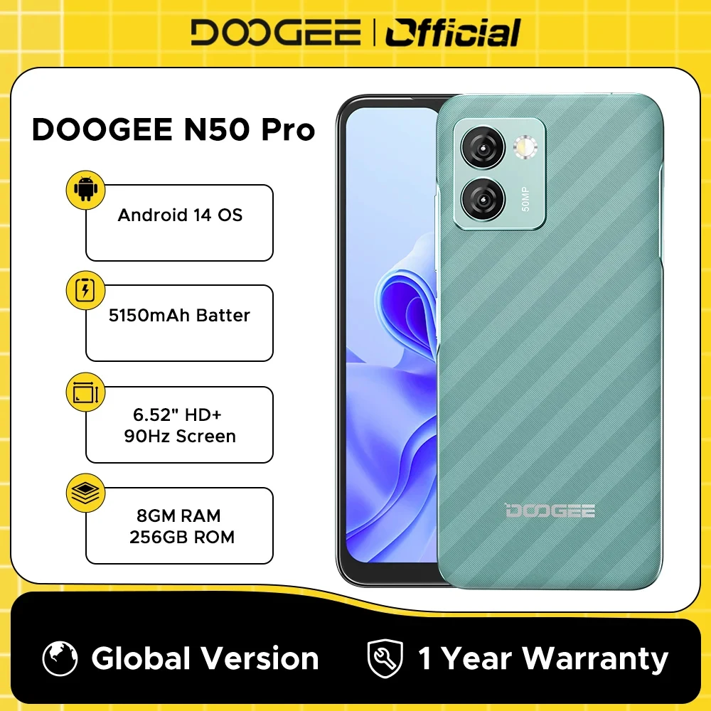 DOOGEE N50 Pro Smartphone 6.52" 8GB RAM +256GB ROM 50MP Ai Main Camera 4200mAh Battery Fast Charger Android 13.0