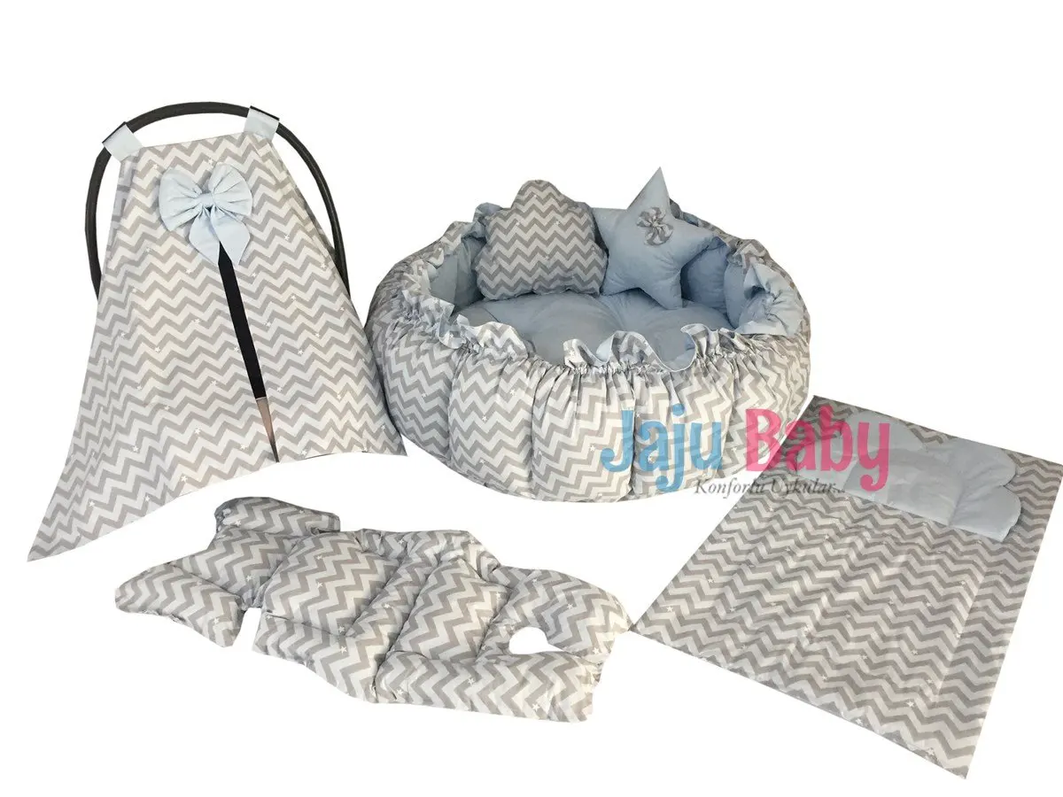 Handmade Gray Zigzag - Blue Patterned Set Design Luxury Play Mat Babynest