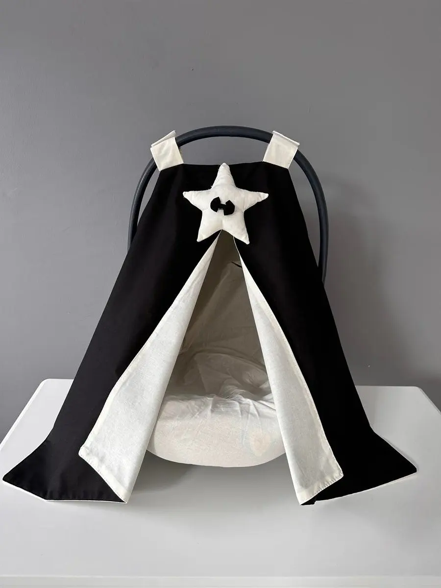 Handmade Black-Cream Star Design Stroller Cover and Inner Sheet